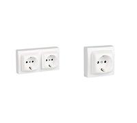 Legrand, 097381 Oteo Enchufe Doble, Enchufe de Pared Gama ‘Oteo Monobloc’, Toma de Corriente Doble + 097380 Base de Enchufe Montaje En Superficie, 3680 W, 230 V, Blanco
