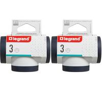 Legrand 694520, Adaptadores 2P+T, 3 Tomas de enchufes/Corriente Laterales, Ladron de enchufes, Color Blanco/Gris Oscuro (Paquete de 2)