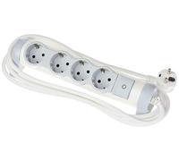 Legrand 694627 Bases Múltiples Confort - Regleta con 4 Enchufes, regleta Enchufes con Interruptor, Cable de 3 mts, Gama ‘Confort’, Color Blanco y Gris, 4 Tomas + Interruptor