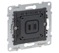 Legrand 765028 SEANO, enchufe USB de carga, modelo 2 salidas, tipo C+C, con corriente de carga de 3A