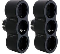 LEGRAND Adaptadores 2P+T, 3 Tomas de enchufes/Corriente Frontales, Horizontal, Ladron de enchufes, Color Negro/Gris Oscuro 694519 (Paquete de 2)
