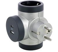 LEGRAND Adaptadores 2P+T, con 2 Tomas Laterales Giratorias, Puertos USB Tipo A y C, Ladron de enchufes, Color Aluminio/Gris Oscuro 694524