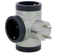 LEGRAND Adaptadores 3 Tomas Laterales 2P+T, Ladron de enchufes, Color Aluminio/Gris Oscuro 694523