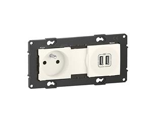 legrand BTAL31DD - Toma de corriente de 16 A + cargador doble USB de 2,4 A precableado, con conexión de terminales automáticos, acabado Nieve BTAL31DD, color negro