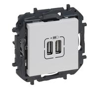 LEGRAND Cargador doble USB tipo A componible, Niloé Step, Blanco, 398262B | Cargador doble USB tipo A componible para instalación empotrada, Gama Niloé Step, Color Blanco, 398262B
