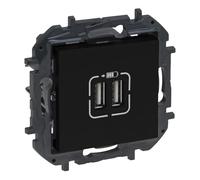 LEGRAND Cargador doble USB tipo A componible para instalación empotrada, Gama Niloé Step, Color Antracita, 398264B