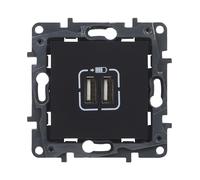 LEGRAND Cargador doble USB tipo A componible para instalación empotrada, Gama Niloé Step, Color Antracita, 398264