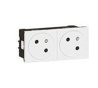 LEGRAND Doble toma de corriente, Mosaic, blanco, 16 A, 250 V, IP40, IK07 | Doble toma 2 x 2 P+T, blanco RAL9003, acabado brillante, inclinado 45 °, protección infantil, 16 A 230 V, IK07
