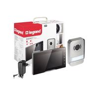 Legrand, Easykit Plus, Kit Videoportero de 2 hilos, Monitor a Color de 7" con Espejo y Placa de calle Cámara Gran Angular, ampliable 1 o 2 unidades familiares, IP54-IK07, Acero inoxidable, 368910