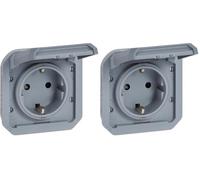 Legrand - Enchufe 16A con contacto lateral de tierra - Plexo - Estanco IP55 - Componible para instalar con caja o marco - Gris - 069571LE (Paquete de 2)
