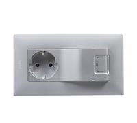 LEGRAND Enchufe 2P+T 16A y cargador USB tipo A 1A 5W componible para instalación empotrada, Gama Niloé Step, Color Aluminio, 398216