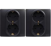 LEGRAND Enchufe doble 2x2P+T, 16A, Gama Niloé Monobloc, Mecanismo Completo con Marco, Negro, 396498 (Paquete de 2)