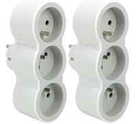 LEGRAND - Enchufe multitoma triplite - 3 tomas frontales con tierra - Posicionamiento horizontal - Seguridad infantil integrada - Blanco y gris claro (Paquete de 2)