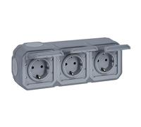 Legrand - Enchufe Triple 16A con contacto lateral de tierra - Plexo - Estanco IP55 - Montaje en superficie - Gris - 069743LE