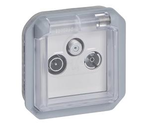 Legrand - Enchufe TV-R-SAT con contacto lateral de tierra - Plexo - Estanco IP55 - Componible para instalar con caja o marco - Gris - 069558LE