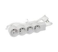LEGRAND - Extensión multitoma extraplana, 4 Tomas 2P+T 16A 3680W, Cable 3 m, Color Blanco y Gris Claro, 1 Toma de 90 ° para Cargador voluminoso
