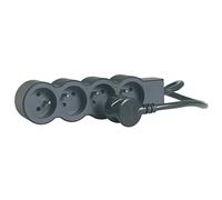 LEGRAND - Extensión multitoma extraplana, 4 Tomas 2P+T 16A 3680W, Cable de 1,5 m, Negro y Gris Oscuro, 1 Toma de 90 ° para Cargador voluminoso