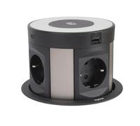 Legrand, Incara Tower 120 654983 - Enchufe empotrable con sistema de elevación, 1 cargador inalámbrico, 4 puertos USB C), 4 enchufes, 2P+E, profundidad de montaje: 181,7 mm, 250 V, aluminio/negro