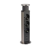 LEGRAND, Incara Tower 60 654974 - Enchufe con Sistema Elevador (2 Puertos USB C), 3 enchufes y 2P + E, diámetro: 60 mm, Profundidad de Montaje: 356,5 mm, 15 W, Aluminio/Negro