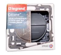 LEGRAND - Interruptor de encendido y apagado doble Céliane indicador 10A - Diseño moderno - Incluye placa - Titanio