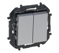 LEGRAND Interruptor o Conmutador Doble componible 10AX para instalación empotrada, Gama Niloé Step, Color Aluminio, 398228B
