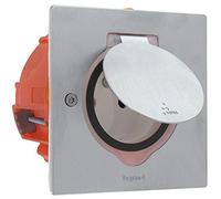 Legrand - Kit de enchufes de suelo de acero inoxidable. 2 enchufes + toma de tierra, gris, LEG92110 3680W, 230V