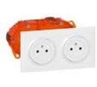 LEGRAND - Kit doble toma Dooxie, 2P+T, 16A 250V, color blanco | Doble toma 2P+T empotrado blanco brillante precableado eclips de protección infantil terminales automáticos con caja de