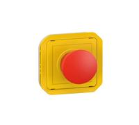 LEGRAND, Plexo 069547L - Botón de apagado de emergencia, incluye etiqueta de 4 idiomas (placa amarilla, botón rojo), 1 cierre, 1 pin, 3 A, IP55 - IK07, color amarillo