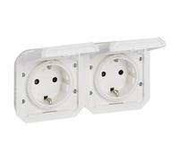 LEGRAND, Plexo 069875L - Enchufe para ambientes húmedos (2 enchufes, incluye tapa, protección táctil, precableado, horizontal, IP44 - IK08 (IP55 con la tapa cerrada), color blanco