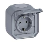 LEGRAND, Plexo New 069733L - Toma de corriente para ambientes húmedos (16 A, 250 V, IP44 - IK07, incluye tapa abatible, protección táctil, instalación con terminales de tornillo, 16 amperios, 250 V,