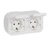 LEGRAND, Plexo New 069772L - Toma de corriente para ambientes húmedos (2 enchufes, estándar Schuko, incluye tapa abatible, protección táctil, precableado, terminales horizontales, IP44 - IK07), color