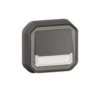 LEGRAND, Plexo New 069854L - Pulsador con iluminación para ambientes húmedos (incluye soporte para rotulación, abridor y contacto de cierre (NO+NC), entrega con 12 V para cableado, compatibilidad con
