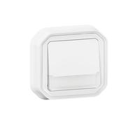 LEGRAND, Plexo New 069864L - Pulsador de conmutación con iluminación para ambientes húmedos con soporte para rotulación, abridor y contacto de cierre (NO+NC), se suministra con 12 V para cableado,