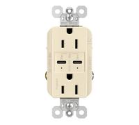 Legrand radiant® - Toma USB con suministro de energía ultra rápido PLUS, resistente a manipulaciones, toma USB tipo C/C, 15 A, almendra ligera, R26USBPDLA