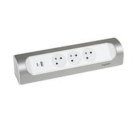LEGRAND - Regleta de ángulo para Cable, 3 Tomas de Superficie con Tierra + Toma USB-C + Toma USB-A, instalación Horizontal o Vertical, Color Blanco y Aluminio
