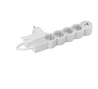 LEGRAND Regleta de enchufes, Base múltiple con Interruptor, con 4 Tomas 2P+T y USB C, Cable 1,5m, Blanco y Gris Claro 694426