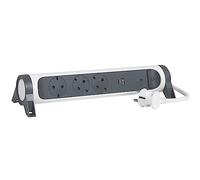LEGRAND Regleta de enchufes con protección contra sobretensión, USB Tipo A+C, con Interruptor, Base múltiple con 3 Tomas de Corriente, Cable de 1,5 m, Color Blanco/Gris Oscuro 694508