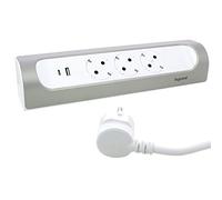 LEGRAND Regleta de enchufes en ángulo, con 2 Puertos USB Tipo A y Tipo C. Base múltiple con 3 Tomas de Corriente, Cable de 1 m, Color Blanco/Aluminio 694502