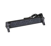Base de enchufe múltiple pararrayos (x 4, Negro, Longitud del cable: 1,5 m, IP20, Con interruptor)