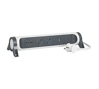LEGRAND - Regleta giratoria con Interruptor de indicador LED y protección contra Rayos - 3 Tomas de Superficie con Tierra + Toma USB-C + Conector USB-A - Cable de 1,5 m - Blanco y Gris Oscuro