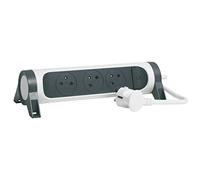 LEGRAND - Regleta giratoria con Interruptor LED - 3 Tomas de Superficie con Tierra - Cable 3 m - Blanco y Gris Oscuro