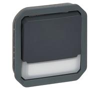 LEGRAND, Serie Plexo New, pulsador iluminado, con contacto de cambio y campo de etiquetado, contactos NA + NC, con unidad LED de 12 V (también disponible con unidad LED de 230 V)