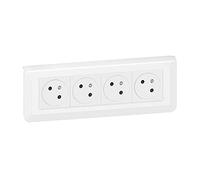 LEGRAND - Toma cuádruple de pared precableada con Terre Mosaic Surface Link de 45° - Toma 2P+T + caja de empotrar + placa de acabado - Fabricado en Francia - Blanco