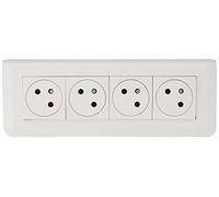 LEGRAND - Toma cuádruple de pared precableada con Terre Mosaic Surface Link de 45° - Toma 2P+T + marco de saliente + placa de acabado - Fabricado en Francia - Blanco