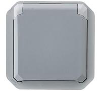 Legrand - Toma de corriente con tierra impermeable con persiana Plexo 16 A, 250 V, con carcasa o placa soporte, acabado gris