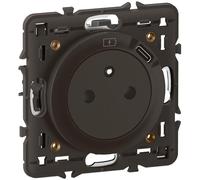 LEGRAND - Toma eléctrica de pared con tierra celiana superficie con toma cargador USB de 7,5 W integrada, toma de corriente con base retráctil, para completar con una placa - negro