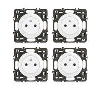 LEGRAND - Toma eléctrica de pared con tierra celiana superficie - Toma de refuerzo con base retráctil - blanco - Para completar con placas de acabado - Juego de 4