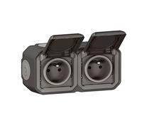 LEGRAND - Toma impermeable doble IP55 con tierra Plexo, toma 2P+T 16A completa con persiana, para colocación en aparente, montaje horizontal - Fabricado en Francia - Antracita