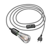 LEHA cable textil 3 m con enchufe e interruptor negro/blanco incl. lámpara LED