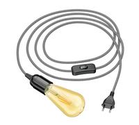LEHA cable textil 3 m con interruptor de enchufe y toma E27 negro/blanco in